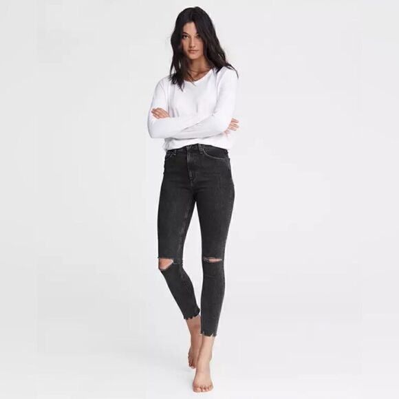 Rag & Bone Ashy Black Distressed Hi Rise Skinny Jeans Size 28 - Picture 1 of 3